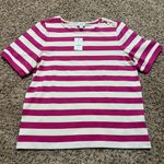 J.Crew  Women’s Pink & White Striped Short Sleeve Top Gold Button Shoulder NWT Photo 0