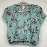 American Rag Crop Top floral Print Elastic Waist V-Neckline Sz XXS Bell Sleeves Photo 0