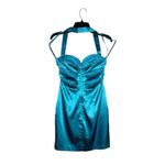 Arden B  Sweetheart Double Rope Halter Dress Tropical Turquoise Size 2 Satin Glam Photo 2