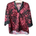 Marc New York Pink Floral Satin Kimono Style Half Sleeve Top Sz M Photo 0