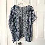 Orvis  Blue White Cotton Linen Southwest Knit Boho Poncho Sweater XL Photo 8