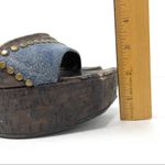 Stuart Weitzman denim and faux wood wedge slides, size 8.5/9 Photo 11