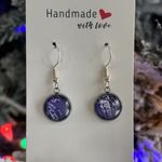 Handmade Poured Paint Round Earrings Purple Swirl Stainless Steel Artisan Photo 1