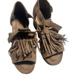 Pierre Dumas  Brown Fringe Wedge Sandals Size 6 Peep-Toe Slingback Photo 0
