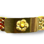 Vintage 50s 60s Womens Scales Stretch Belt Flower Buckle Accent Gold Tone Photo 0