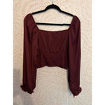 Altar'd State Crop Long Sleeve Square Neck Burgundy Top L Photo 5