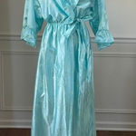 Vintage 80s Preview USA Aqua Satin Ruffle Robe M L Blue Size L Photo 0
