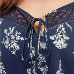 NWT!Navy Floral tassels Tie neck contrast lace blouse Size 12 or Large Blue Photo 7