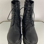 Torrid Black Dark Grey Faux Leather Metal Heel Mid Calf Lace Up Combat Boots Photo 5