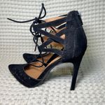 MIA  Black Suede Laser Cut Lace Up Stiletto Heels Women's Size 6 Photo 2