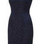 Merokeety  Navy Blue Lace Cap‎ Sleeve Sheath Dress Size XL Formal Evening Wedding Photo 0