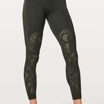 Lululemon Reveal Tights *Lattice Paisley Evergreen High-Rise Mesh Cut-Outs Olive Photo 4