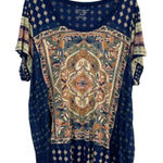 Lucky Brand  Top Womens 3X Navy Blue Floral Pattern Knit Short Sleeve‎ Tee Shirt Photo 0