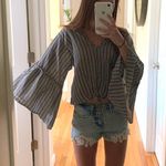 Grey and White Flowy Sleeve Top Gray Photo 0