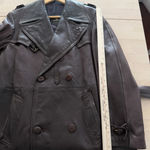 Vintage Cortefiel Leather Trench Coat Womens Brown XL Double Breasted Belted Photo 14