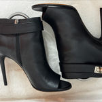 Givenchy  Elegant Sexy Black Leather Shark Lock Peep Toe Booties Size 40 Photo 0