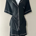 Victoria's Secret  Black Pajama Modal Set Shorts Shirt White Piping Sleepwear XL Photo 0