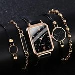 Elegant Women's Quartz Watch with 4 Matching Bracelets 5 Piece Set Black Photo 1