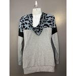 Bluetime Hoodie Womens Small Gray Leopard Colorblock Pullover Sweatshirt Photo 3