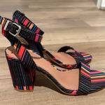 Gianni Bini  Arleena striped Ankle Strap Block Heel Sandals black multicolor 7 Photo 0