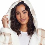 Weatherproof Beige Plaid Ivory Reversible Sherpa Hooded Cardigan S/M Photo 5