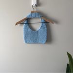 Handmade Crochet Y2K Light Blue Shoulder Bag Solid Knit Cute Lightweight Photo 3