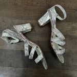 Vintage calico leather snakeskin pattern strappy block heel sandal shoe White Size 7.5 Photo 3