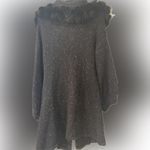 Women's Black Long Knitwear With Faux Fur Collar (4 Photo 1