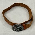 Vintage Y2K Texas Metal Jeweled Buckle W/ Brown Leather Studded Unisex 38” Belt Photo 0