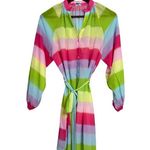 Colorful Rainbow Stripe Tunic Surf Resort Beach Sheer CoverUp M Pastel Colorful Pink Size M Photo 13