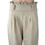ZARA  Cream Beige Pleated Cuffed Tapered Leg Paperbag Crop Ankle Trousers Pants M Photo 3