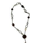 Boho Lariat Y Necklace Dark Bead Oval Links Long Statement Jewelry 19" Accessory Photo 1