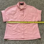 Alice + Olivia  light pink faux leather short sleeve button front top size XS Photo 10