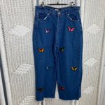 Minga‎ London Butterfly Embroidered High Waist Straight Leg Jeans Y2K 32 US 8 Blue Photo 1