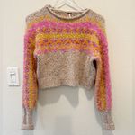 Free People  Snowflake Sweater size XS Pink‎ Pullover Cropped Slouchy Fall Winter Photo 1