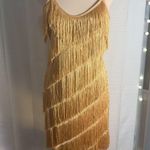 Gold Sheath Midi Dress with Spaghetti Straps Size M Photo 8