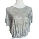 ZARA W/B Collection Metallic Silver Holiday Scoop Neck Top - Sz S Photo 1
