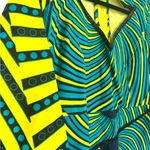 Asymmetrical African Print Yellow & Blue Long Sleeve Dress with Front Cutout Size M Photo 2