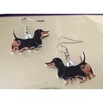 Dachshund Earrings New Dangle Hooks Double Sided Black Tan Weenie Dog Ge… Photo 9