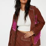 Nasty Gal Womens Real Suede Embroidered Back Fringe Jacket Photo 3