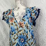 House of Harlow 1960 Size S Zoey Floral Cotton Ruffle Flutter Sleeves Top Blue Photo 2