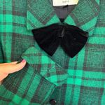 Vintage 80s Kelly Green Plaid Blazer Jacket Wool Velvet Bow Preppy Career Size 8 Photo 5