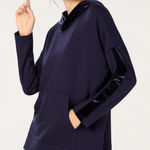 Eileen Fisher Womens Velvet Trim Hoodie in Navy Sz S | Soft Comfy Cozy Neutral Photo 0