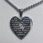 None Stainless Steel Lord’s Prayer/Serenity Prayer Heart Necklace New Photo 1