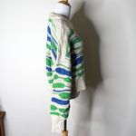 Aerie Intarsia Abstract Green and Blue Striped Sweater Photo 5