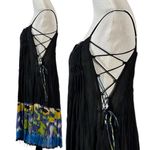 Free People FP One Lace Up Bohemian Beach Pintuck Summer Twirl Dress XS Black Photo 6