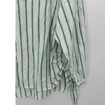 Scoop Button Down Shirt Women Medium Green Striped Linen Rayon Collar Tunic Photo 2