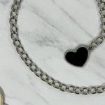 Heart Concho Silver Tone Chain Link Belt Black White Y2K Small/Medium S/M ✨ Photo 11