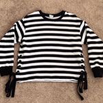A New Day Black and White Striped Pullover Crew Neck Sweatshirt Photo 0