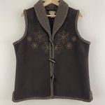 Toffee Apple Vintage Y2K Brown Faux Suede Sherpa Toggle Button Up Floral Vest Photo 2